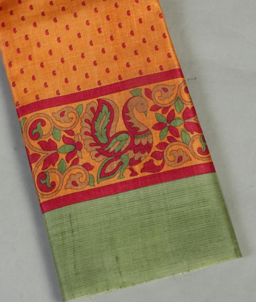 Yellow Tussar Printed Saree T388943-image