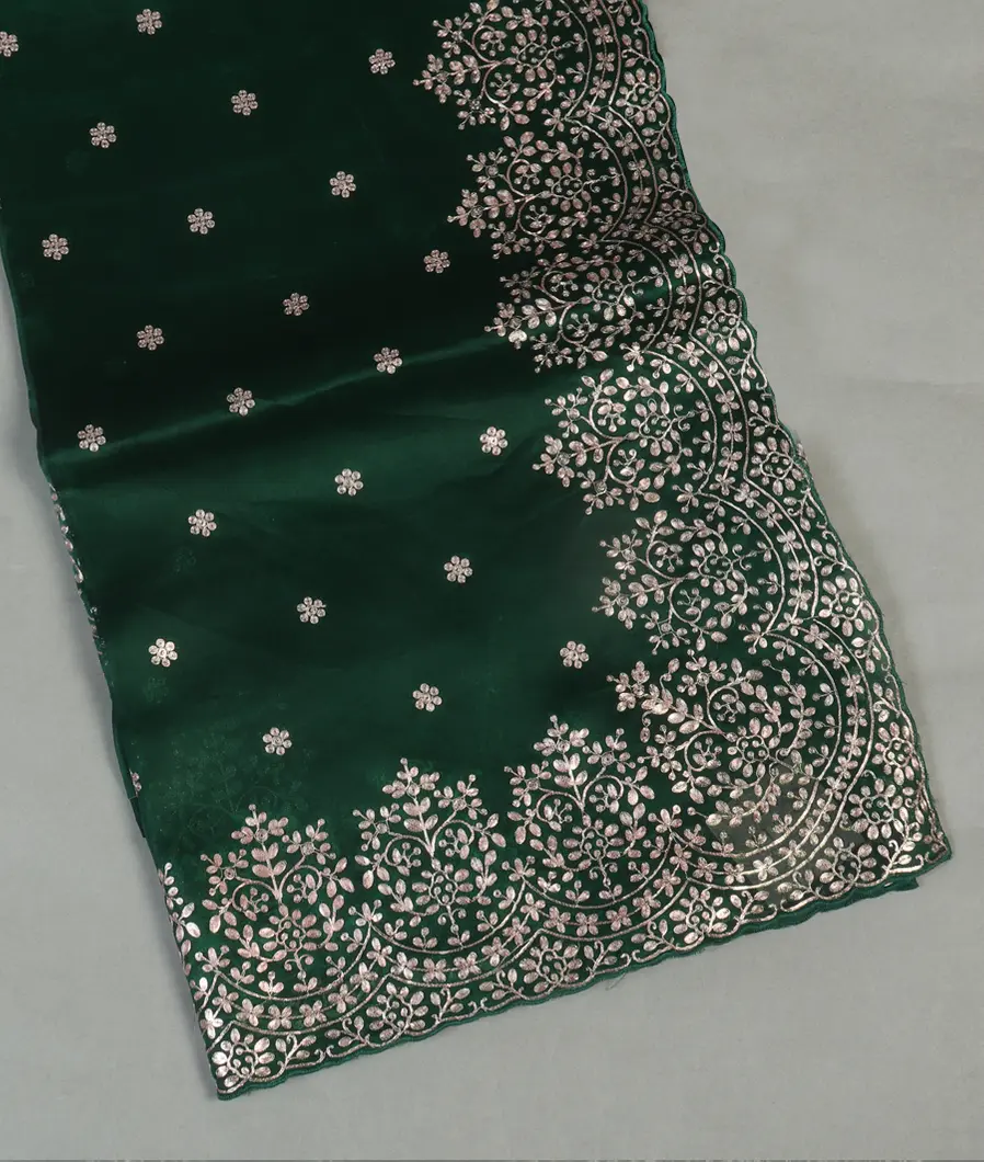 Bottle Green Kora Organza Embroidery Saree T432770-image