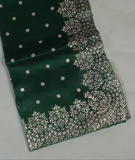 Bottle Green Kora Organza Embroidery Saree T4327701