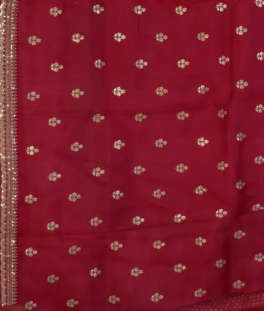 Pinkish Red  Organza Embroidery Saree T4630853