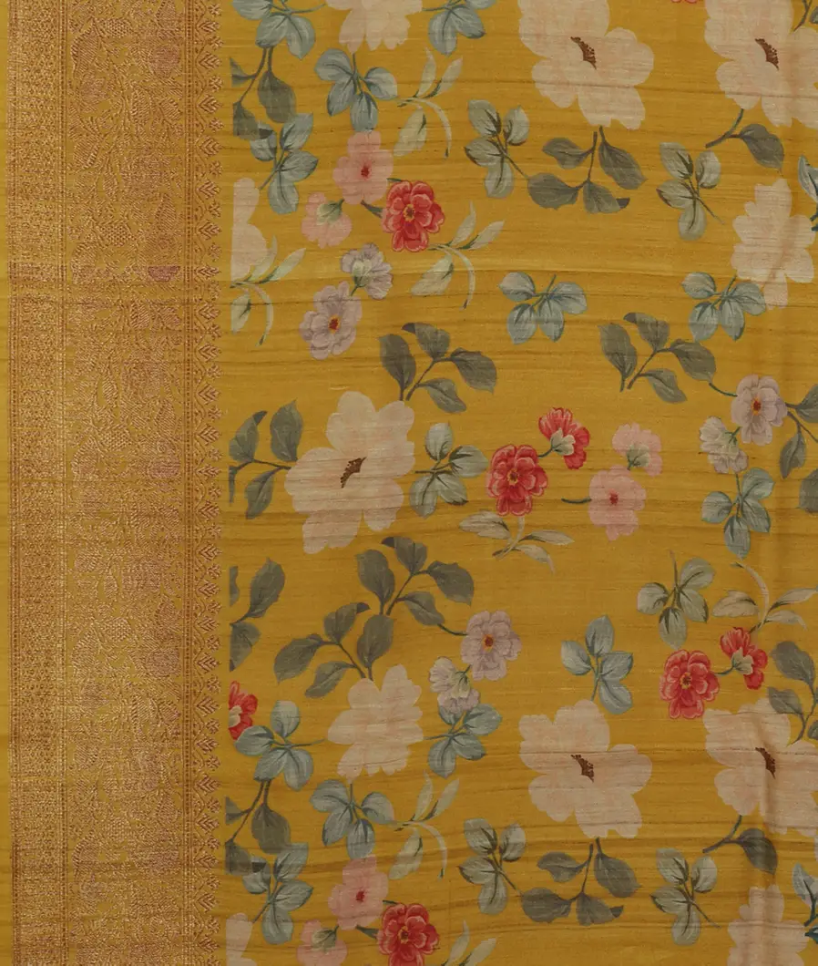 Yellow Banaras Tussar georgette Saree T3812913