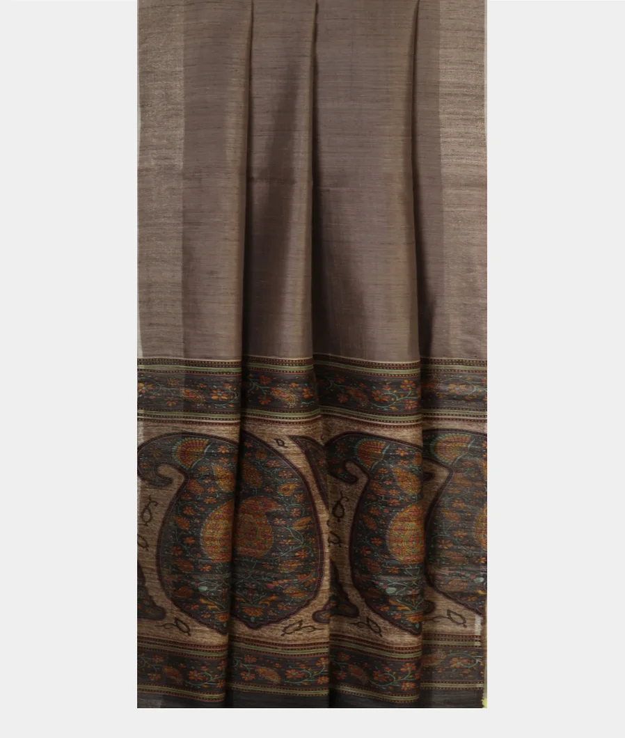 Grey Tussar Printed Saree T4550452
