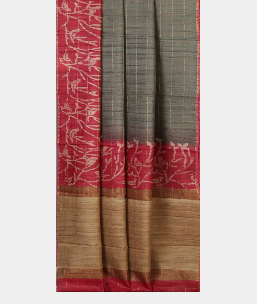 Grey Tussar Printed Saree T4672352