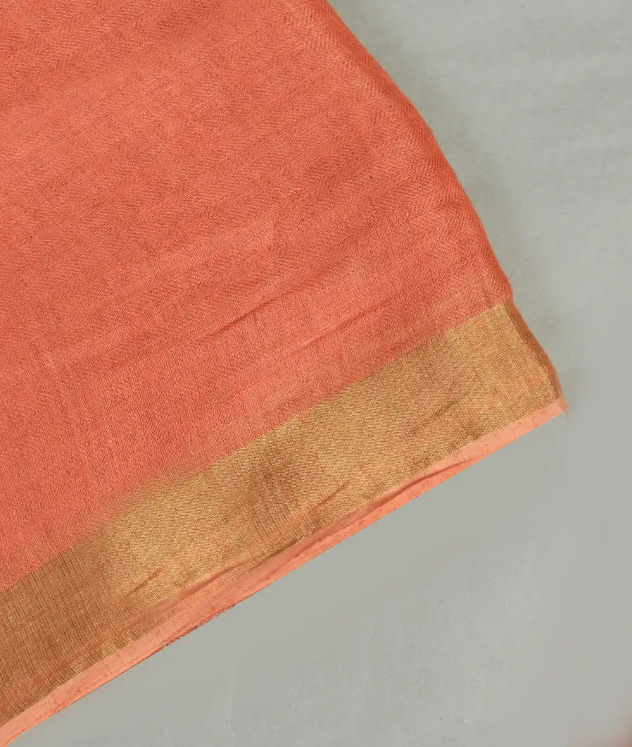 Peach Handwoven Linen Saree T467433-image