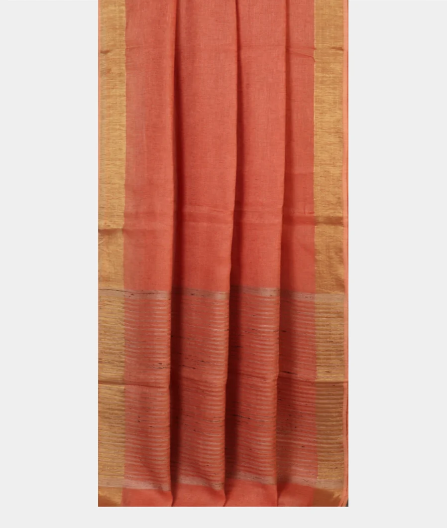 Peach Handwoven Linen Saree T4674332