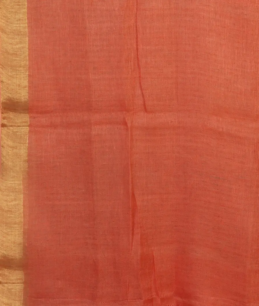 Peach Handwoven Linen Saree T4674333