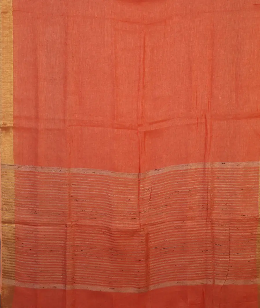 Peach Handwoven Linen Saree T4674334