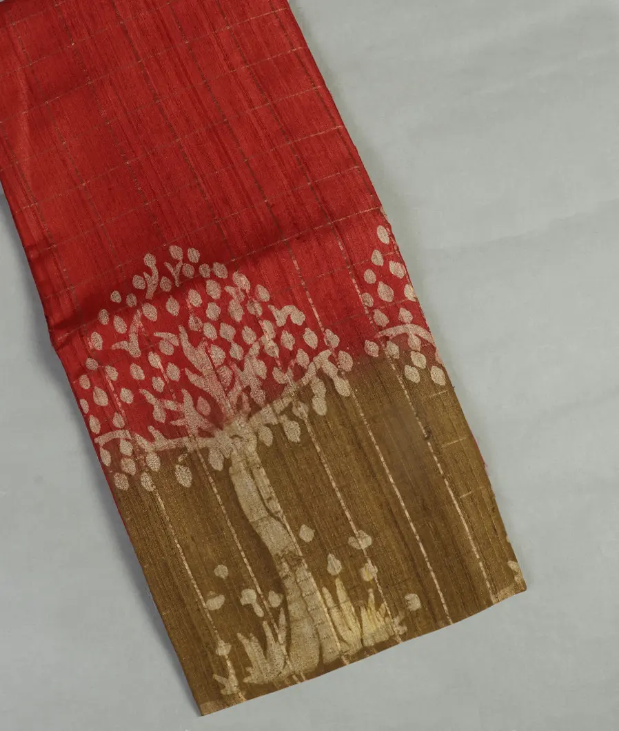 Red Tussar Printed Saree T467223-image