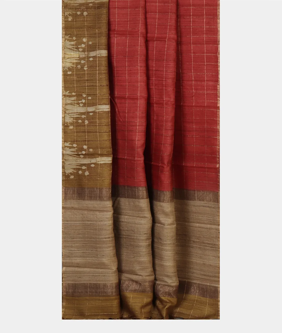 Red Tussar Printed Saree T4672232