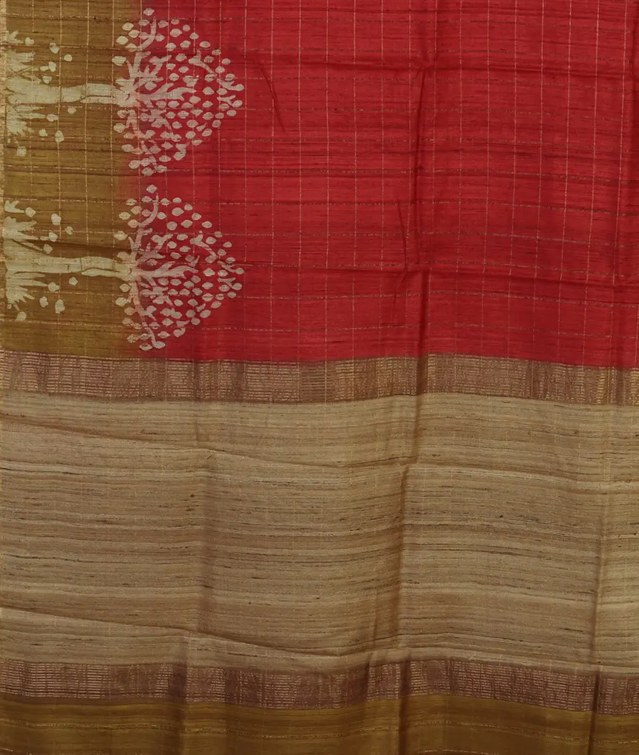 Red Tussar Printed Saree T4672234
