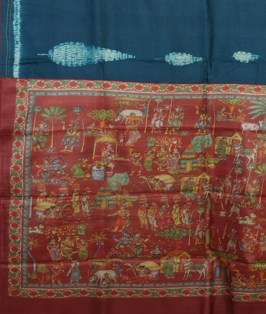 Blue Tussar Printed Saree T4671924