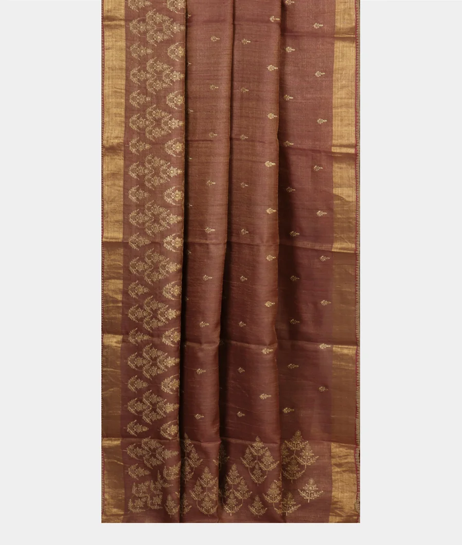 Brown Tissue Tussar Embroidery Saree T4672642