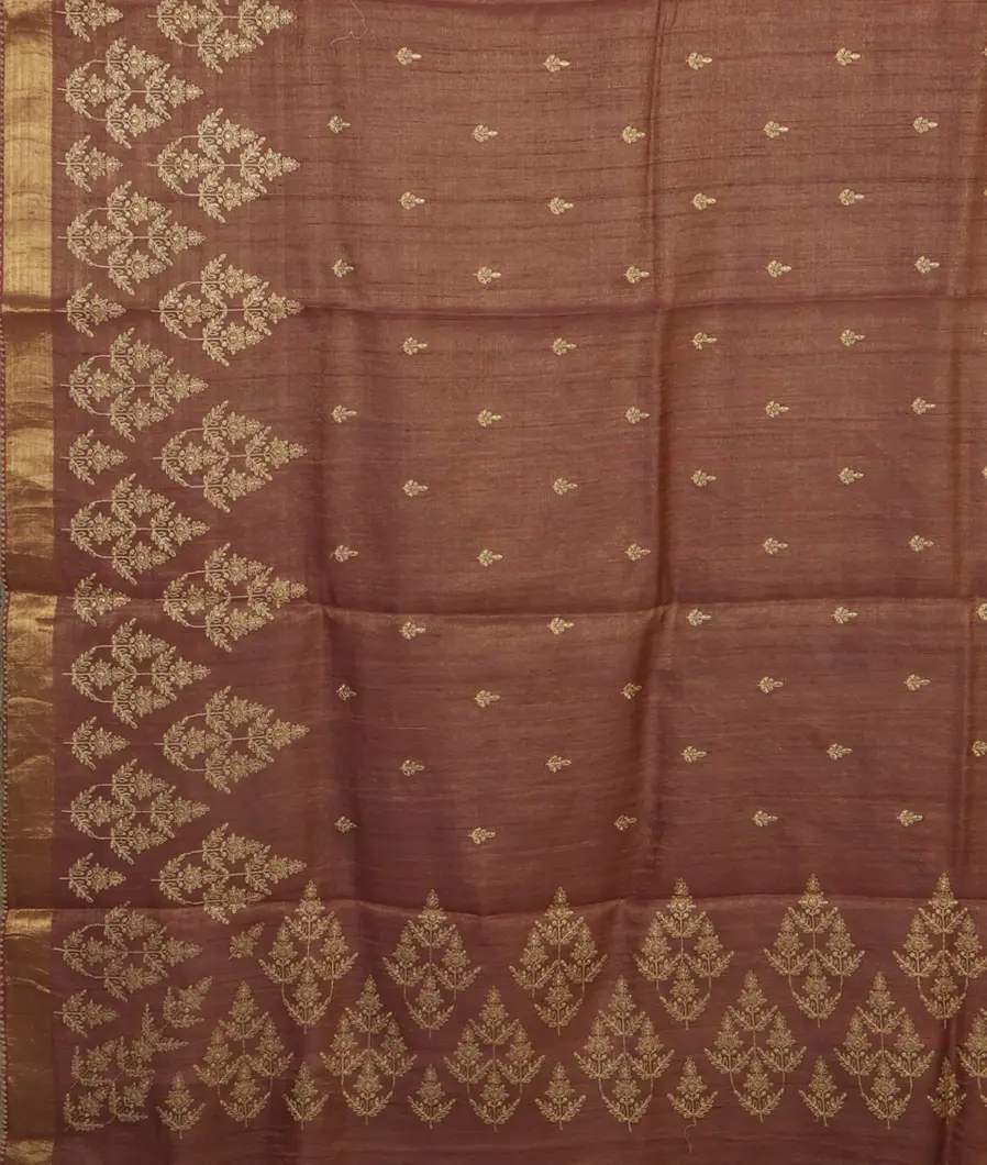 Brown Tissue Tussar Embroidery Saree T4672644