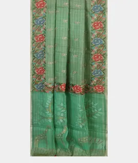 Green Kora Organza Embroidery Saree T3666582