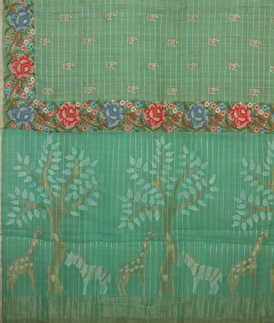 Green Kora Organza Embroidery Saree T3666584