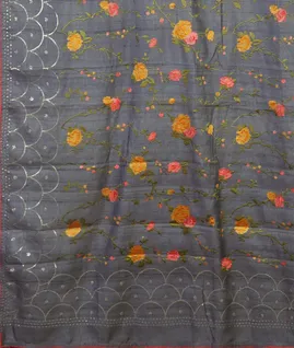 Bluish Grey Tussar Embroidery Saree T3997554