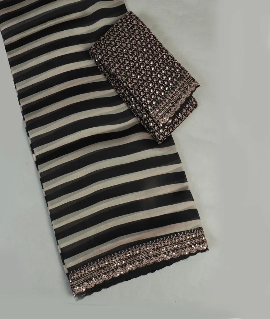 Black Kora Organza Embroidery Saree T467126-image
