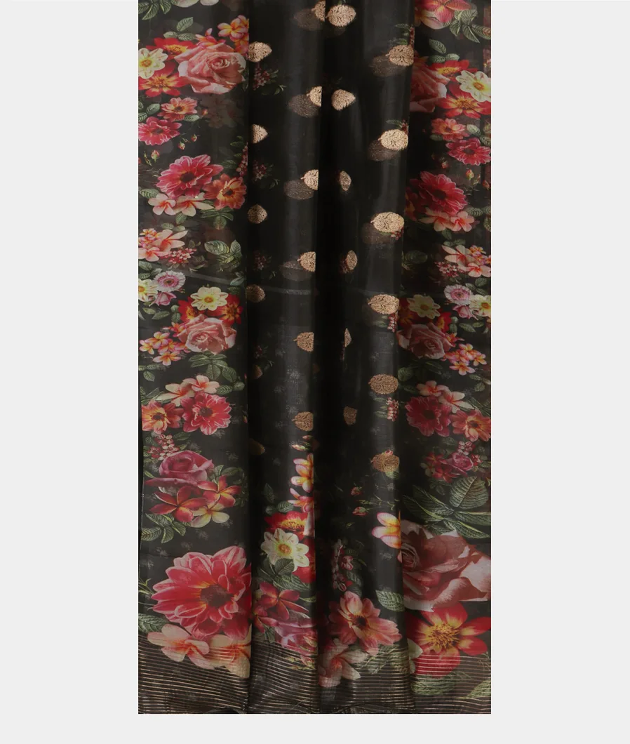 Black Kora Organza Printed Saree T4671032