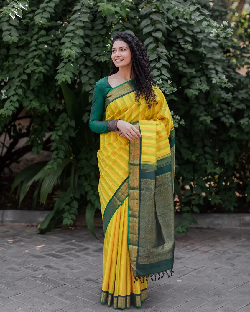 Yellow Kanjivaram Silk Saree T4371634