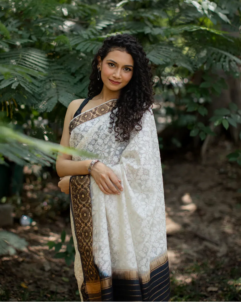 White Silk Kota Embroidery Saree T4465508