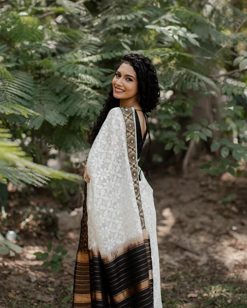 White Silk Kota Embroidery Saree T44655010