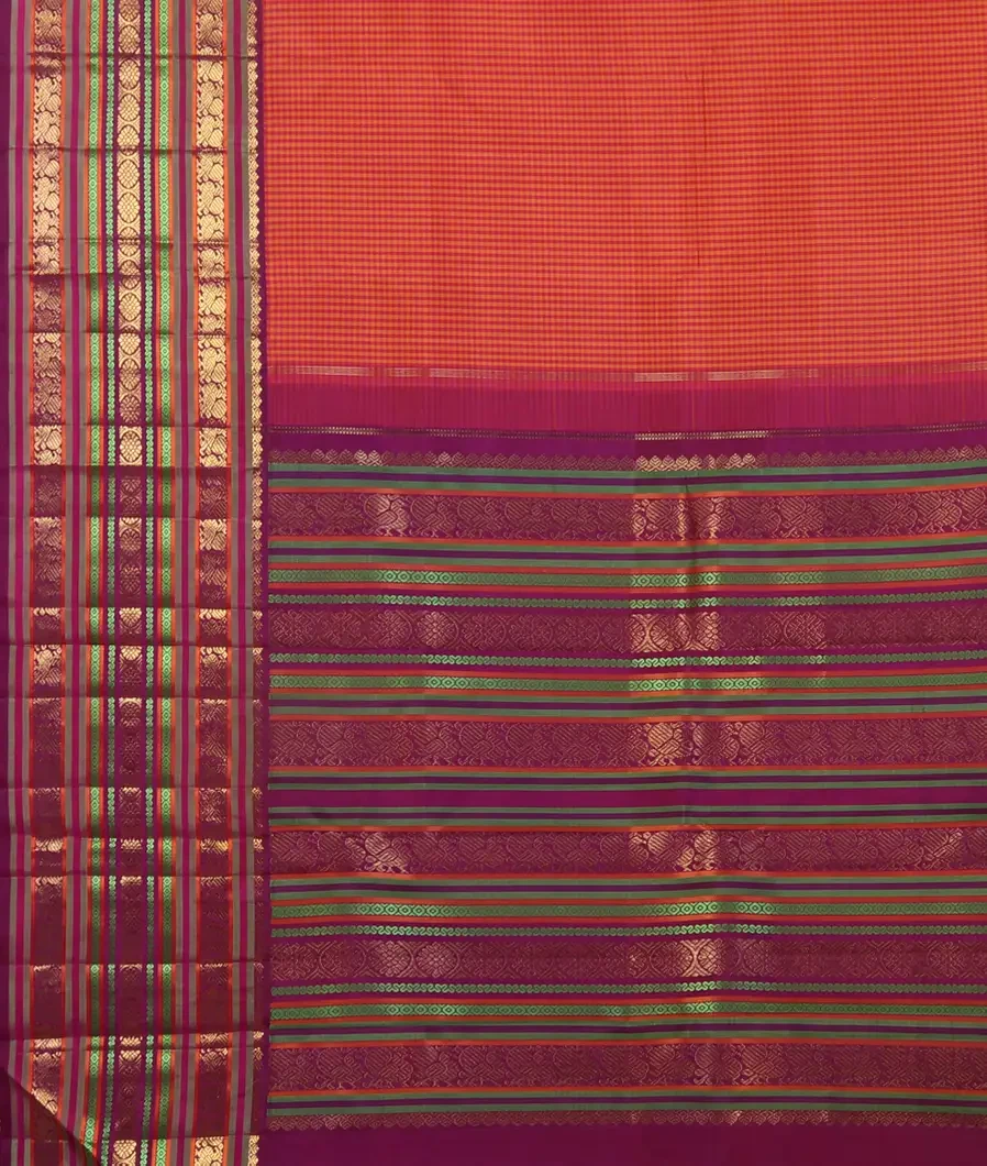 Orange And Pink Handwoven Kanjivaram Silk Saree T4686614