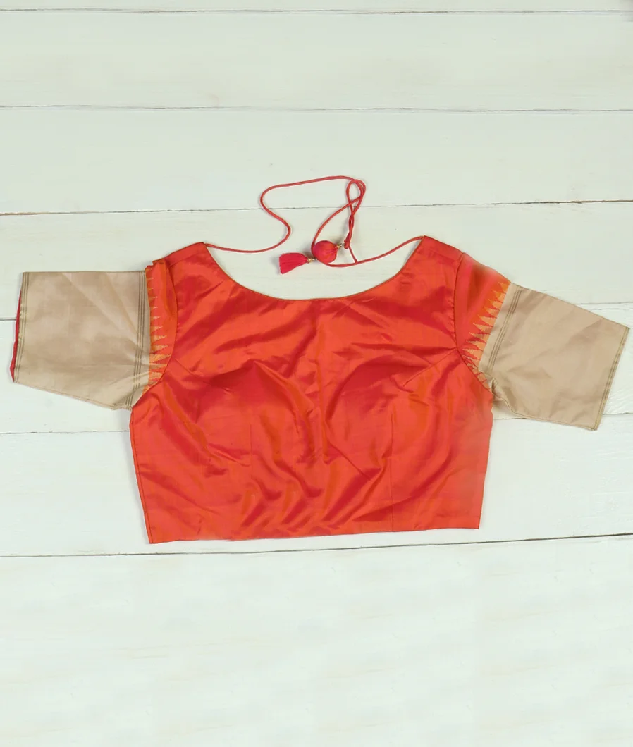 Pinkish Orange Handwoven Kanjivaram Silk Blouse LD4752-image