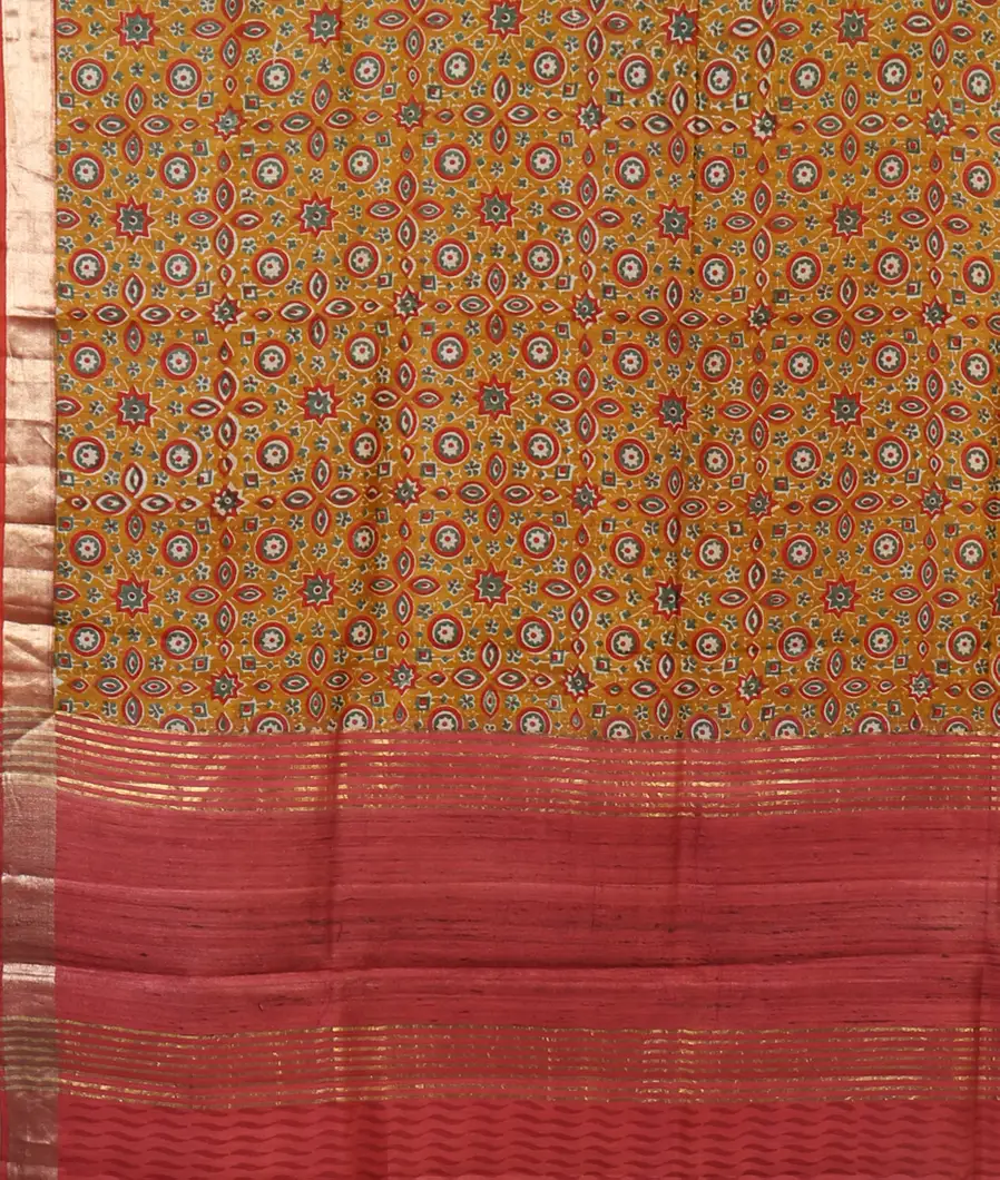 Yellow Soft Tussar Printed Saree T4612774