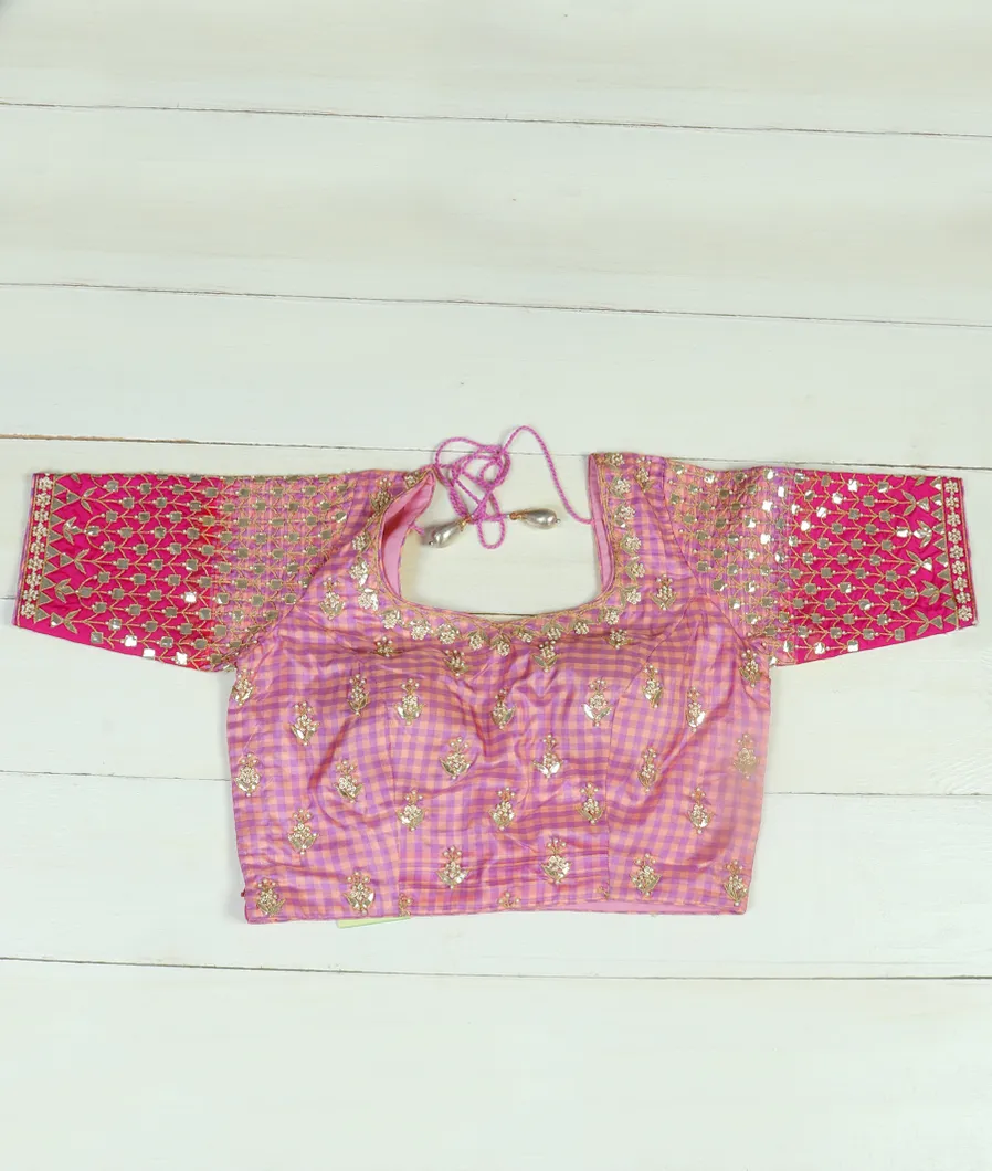 Pink And Purple Handwoven Kanjivaram Silk Blouse T428140-image