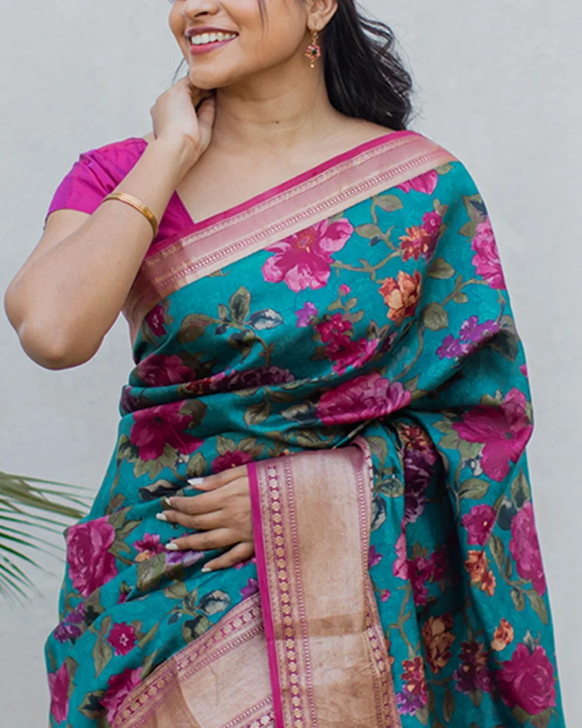 Peacock Blue Chaniya Silk Saree T467356-image