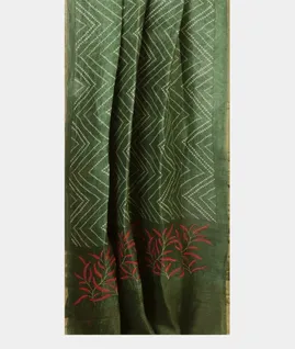 Green Linen Printed Saree T4692892