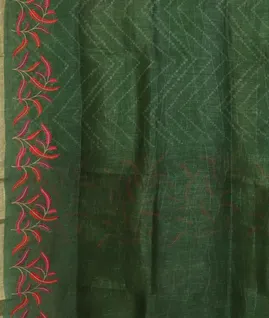 Green Linen Printed Saree T4692893