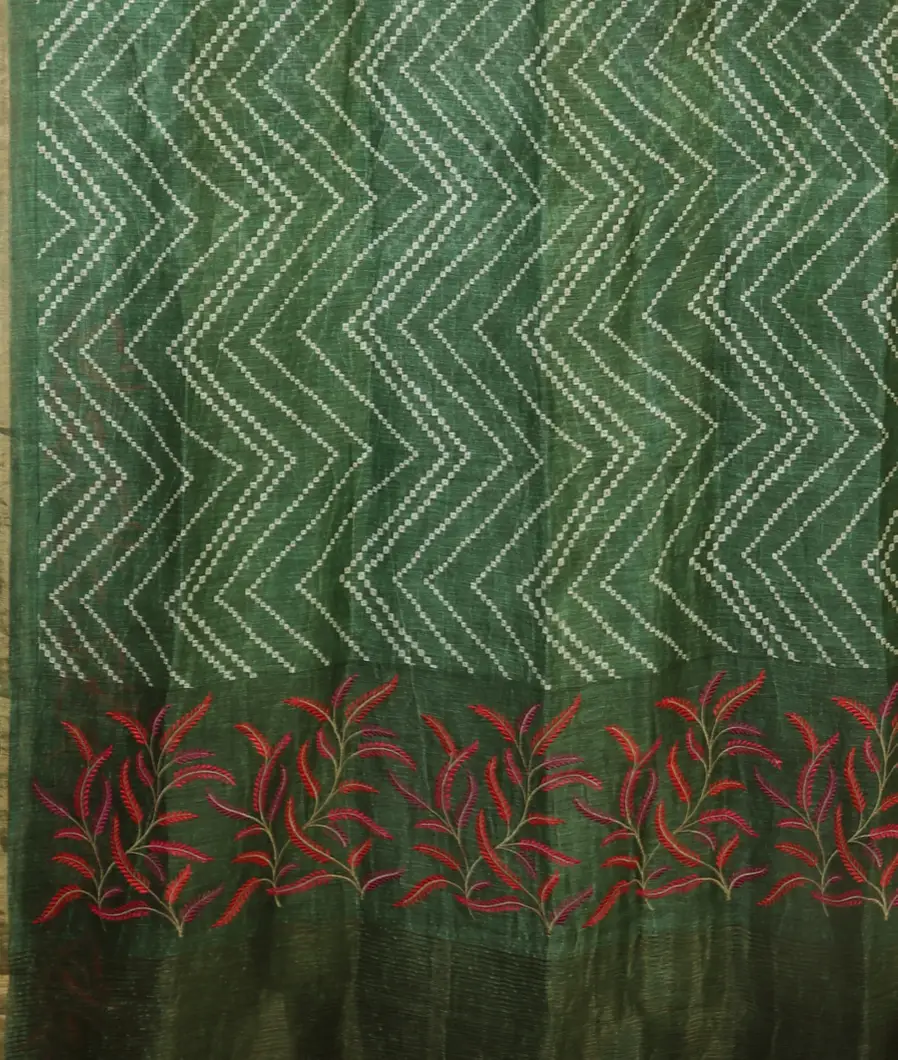 Green Linen Printed Saree T4692894