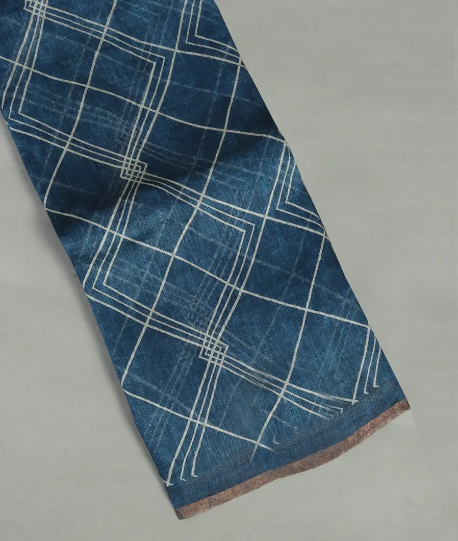 Blue Linen Printed Saree T469291-image