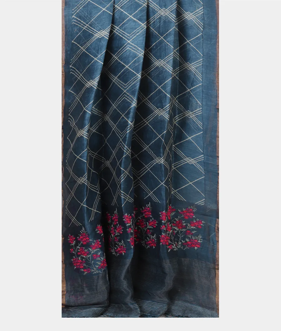 Blue Linen Printed Saree T4692912