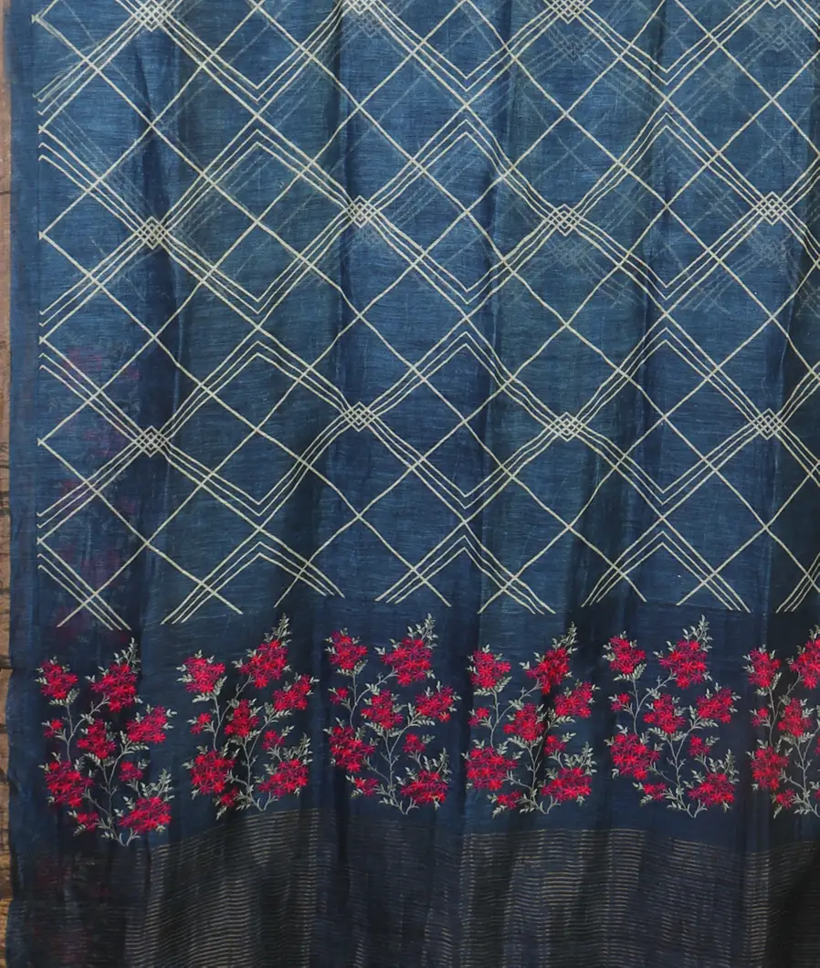 Blue Linen Printed Saree T4692914