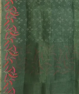 Green Linen Printed Saree T4692833