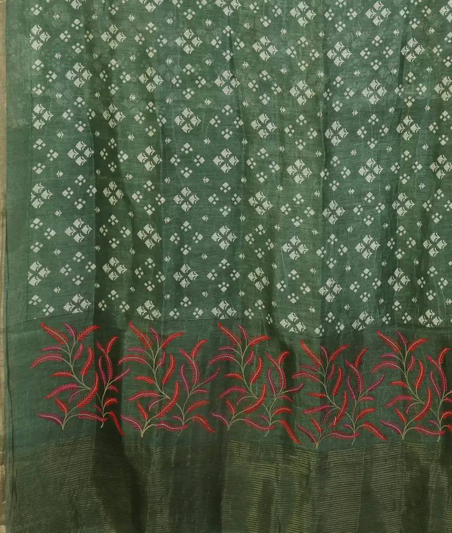 Green Linen Printed Saree T4692834