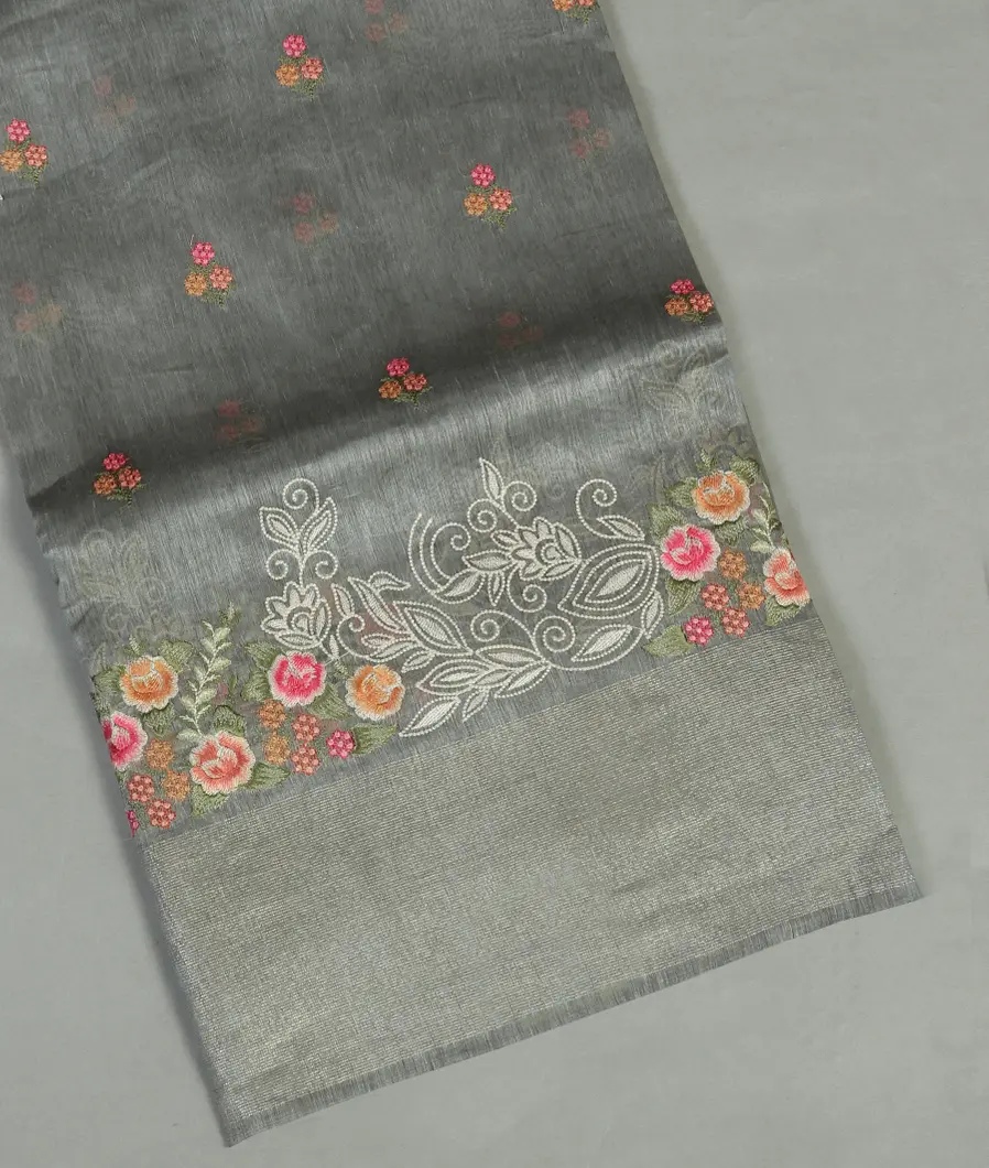Grey Linen Embroidery Saree T468872-image