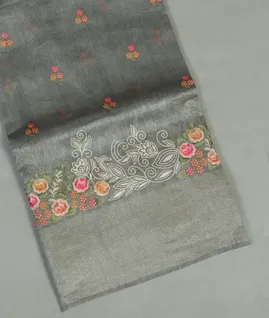 Grey Linen Embroidery Saree T4688721