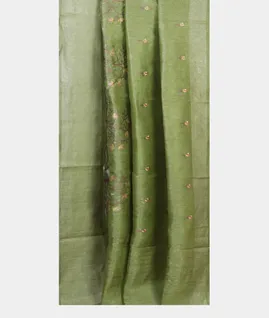 Green Linen Embroidery Saree T4688162