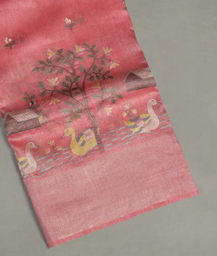 Pink Linen Embroidery Saree T468818-image