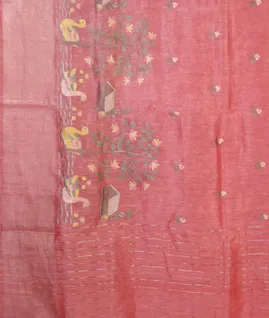 Pink Linen Embroidery Saree T4688184