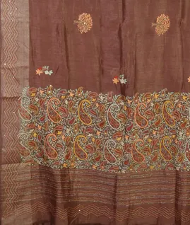 Brown Linen Embroidery Saree T4688334