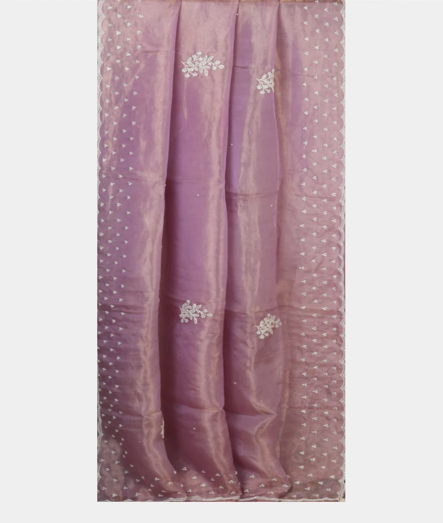 Lavender Kora Tissue Organza Embroidery Saree T4621582