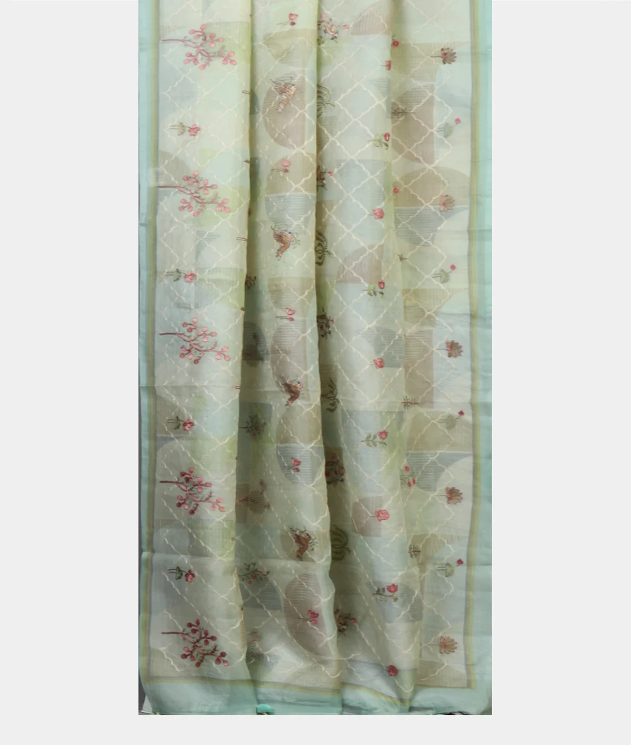 Off-White Kora Organza Embroidery Saree T4688522