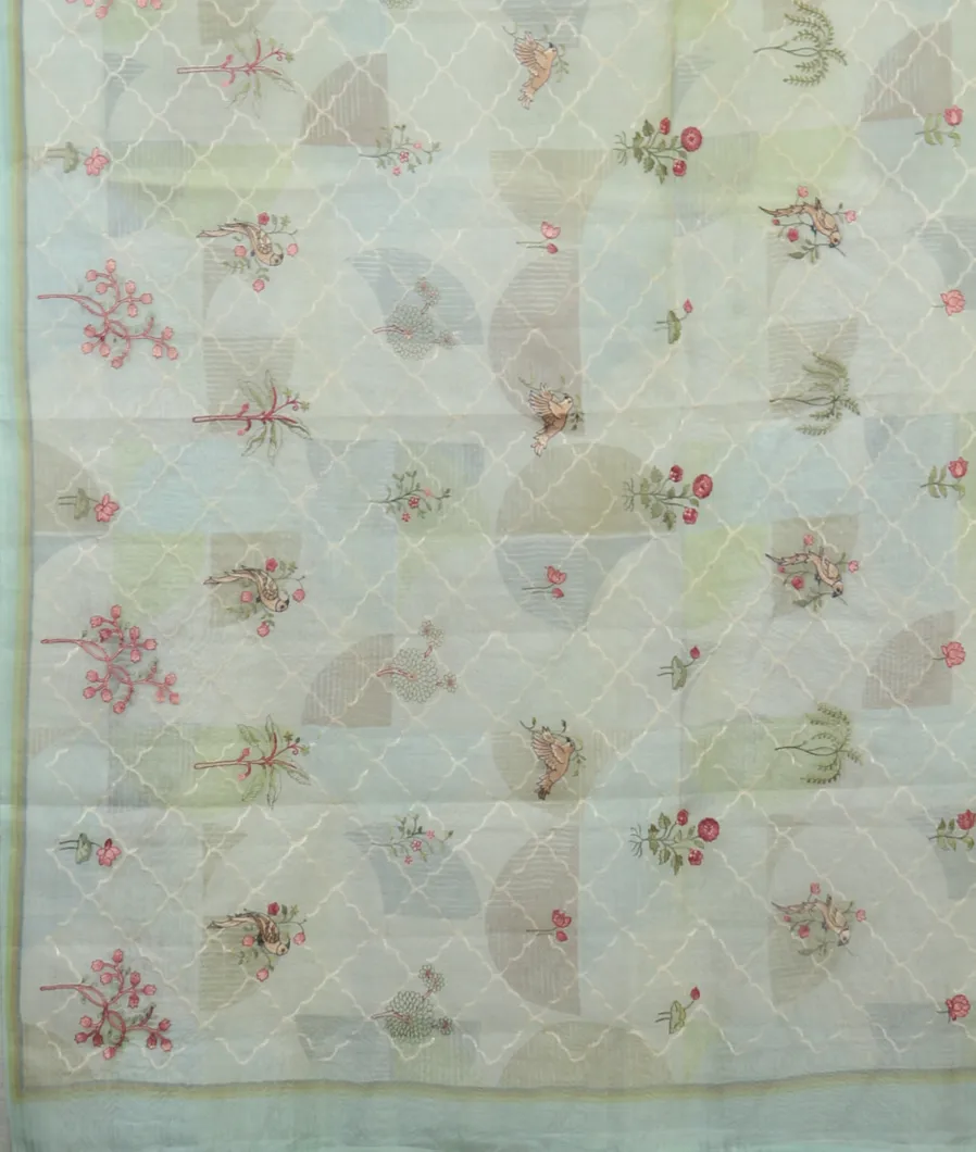 Off-White Kora Organza Embroidery Saree T4688524