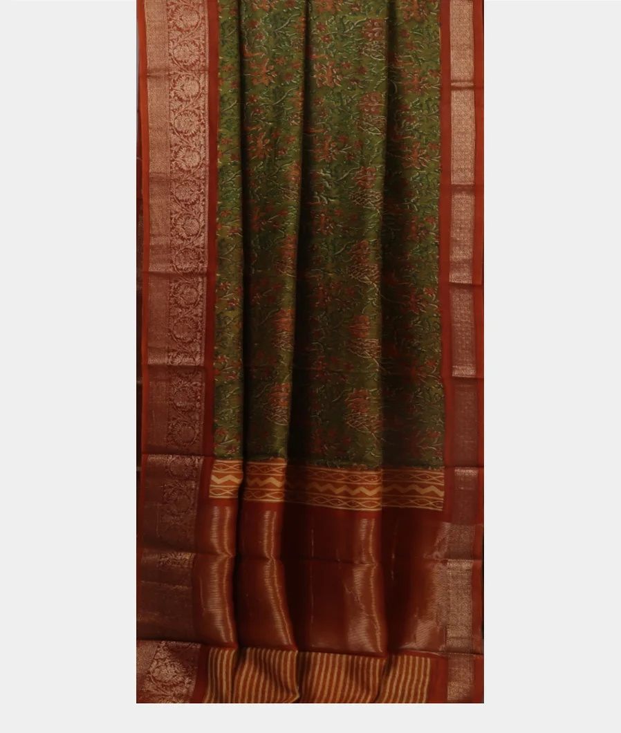 Green Soft Printed Cotton Saree T4693392