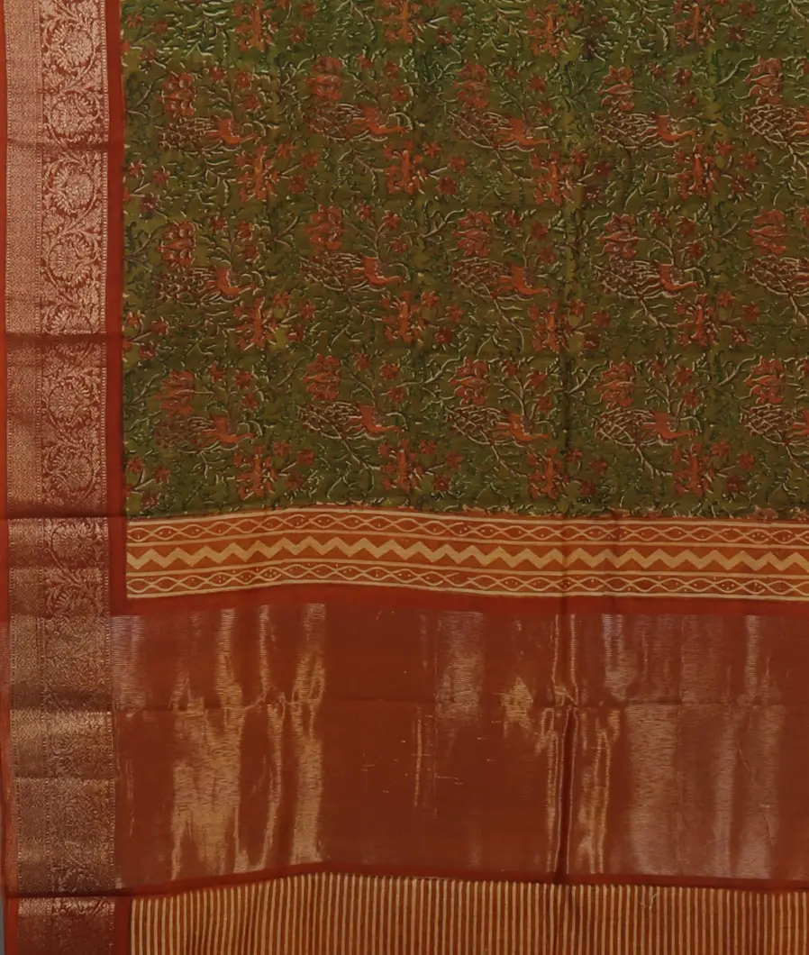 Green Soft Printed Cotton Saree T4693394