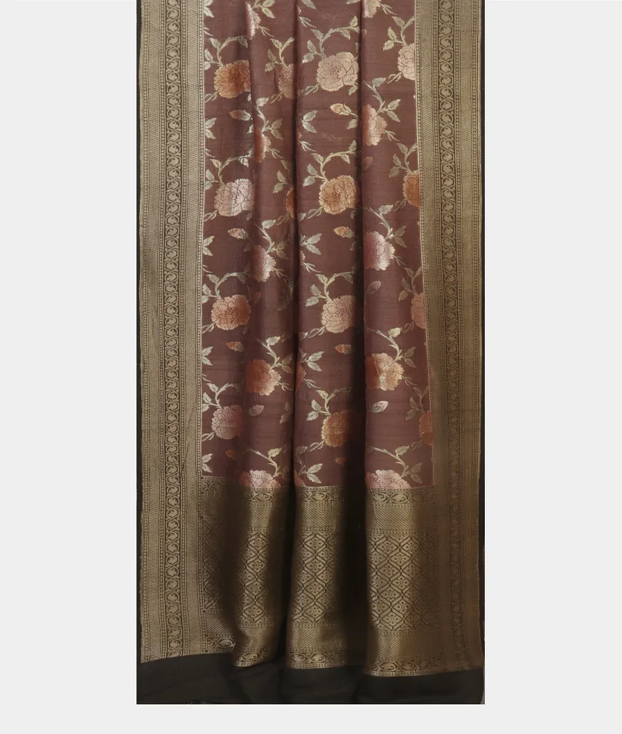 Brown Banaras Tussar Georgette Saree T3429622